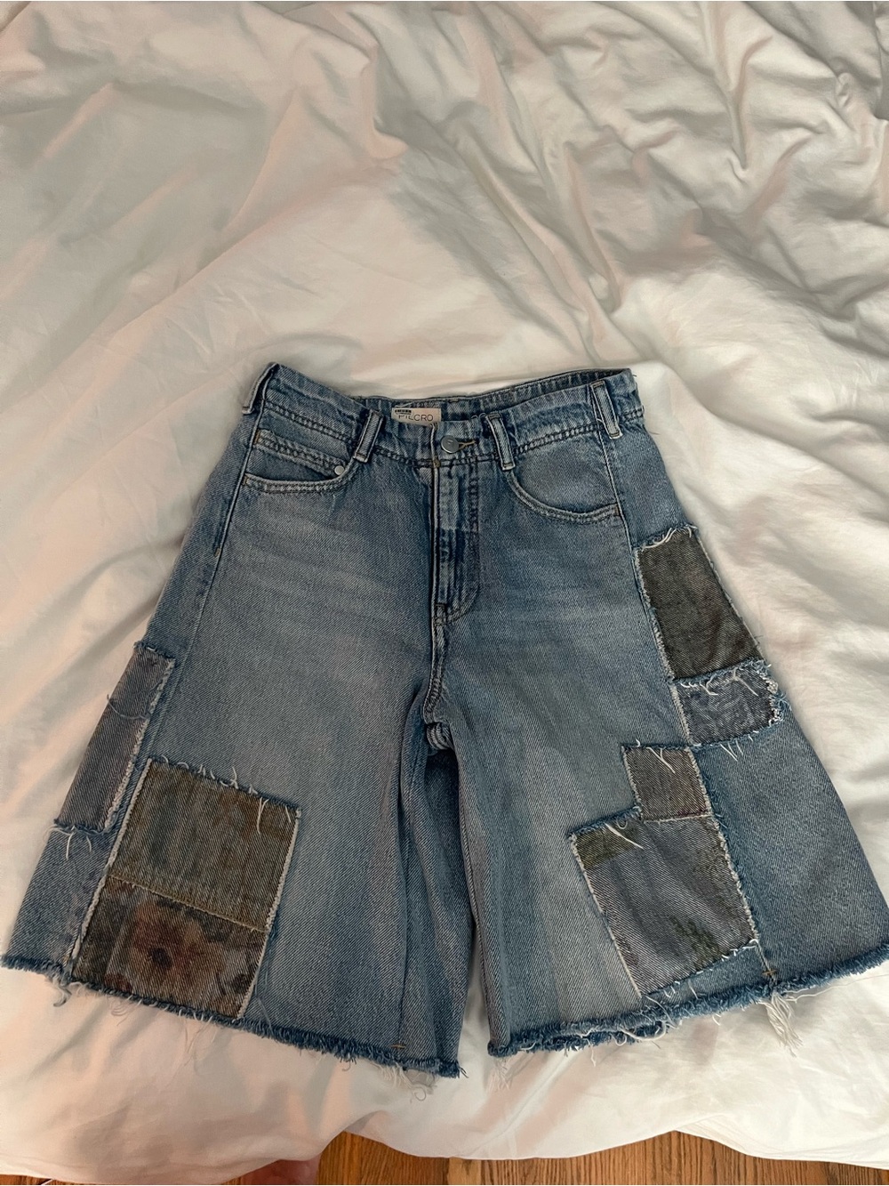 Anthropologie Pilcro The Adi High-Rise Patchwork Light Wash Denim Bermuda Shorts - Picture 3 of 5